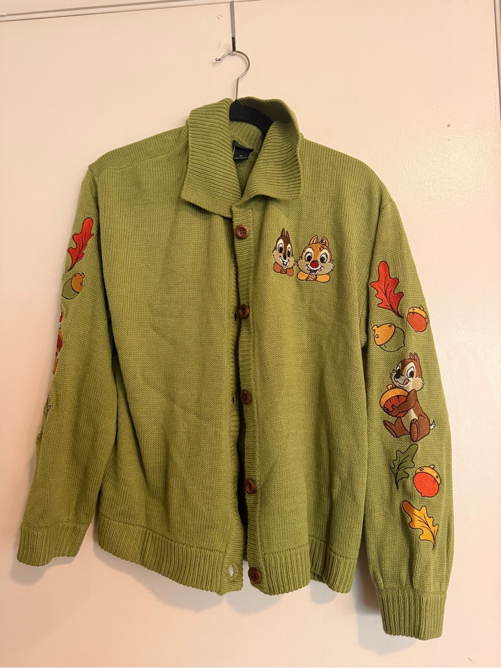 Green Women's Cardigan Sweater with Autumn Patch Details
